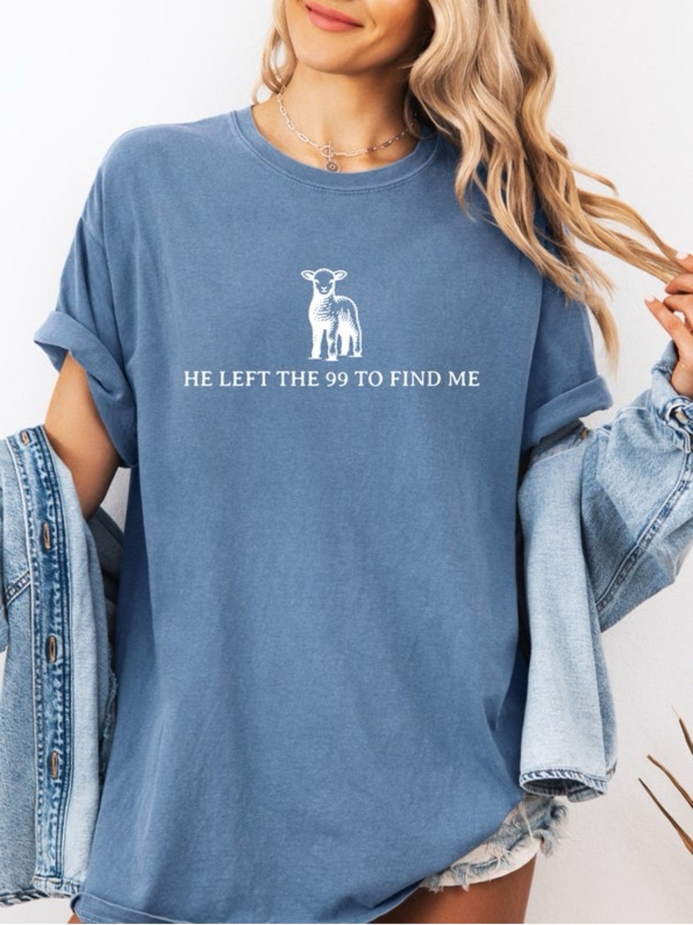 Gildan Blue "He Left The 99 To Find Me" Short Sleeve Tee